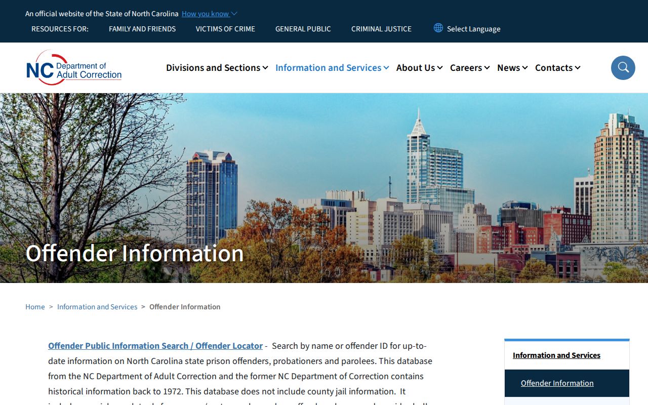North Carolina Department of Adult Correction offender search source capture